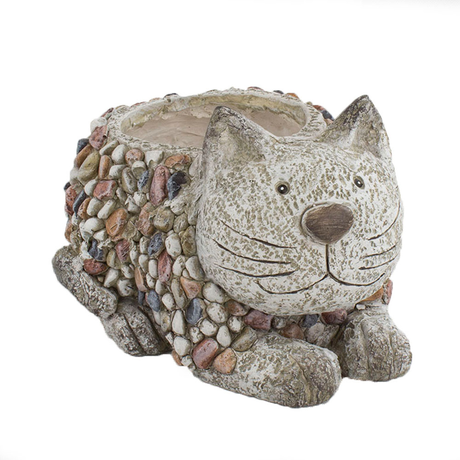 Zahradní dekorace Květináč s kamínky Kočka