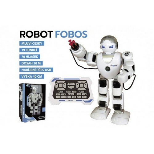 Teddies Robot RC FOBOS plast interaktivní chodící 40cm česky mluvící na baterie s USB v krabici 31x45x13cm Teddies