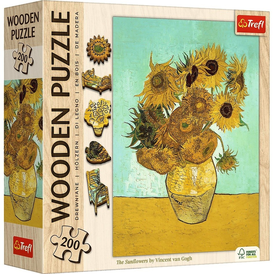 Trefl Dřevěné puzzle 200  - Slunečnice - Vincent van Gogh Trefl