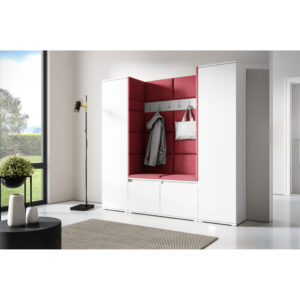 Předs&iacute;ňov&aacute; stěna AMI 31 Bez zrcadla B&iacute;l&aacute; Tmavě červen&aacute;