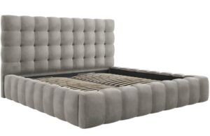 Světle &scaron;ed&aacute; sametov&aacute; dvoulůžkov&aacute; postel MICADONI Mamaia 200 x 200 cm s &uacute;ložn&yacute;m prostorem