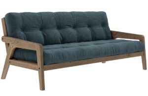 Tmavě modr&aacute; man&scaron;estrov&aacute; trojm&iacute;stn&aacute; rozkl&aacute;dac&iacute; pohovka Karup Design Grab 204 cm s hnědou konstrukc&iacute;