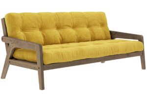 Žlut&aacute; man&scaron;estrov&aacute; trojm&iacute;stn&aacute; rozkl&aacute;dac&iacute; pohovka Karup Design Grab 204 cm s hnědou konstrukc&iacute;