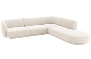 Béžová sametová rohová pohovka MICADONI Miley 255 cm