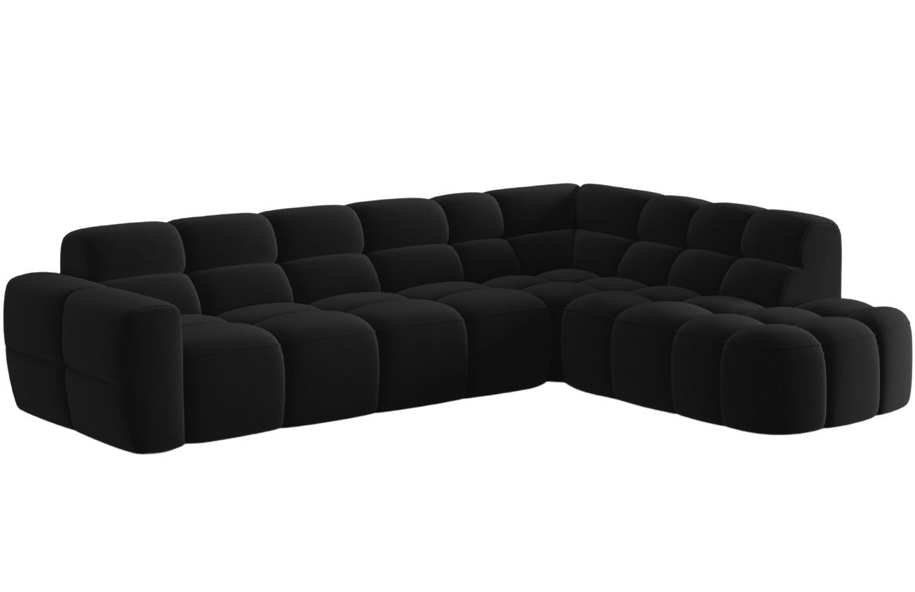 Černá sametová rohová pohovka MICADONI Lisa 293 cm
