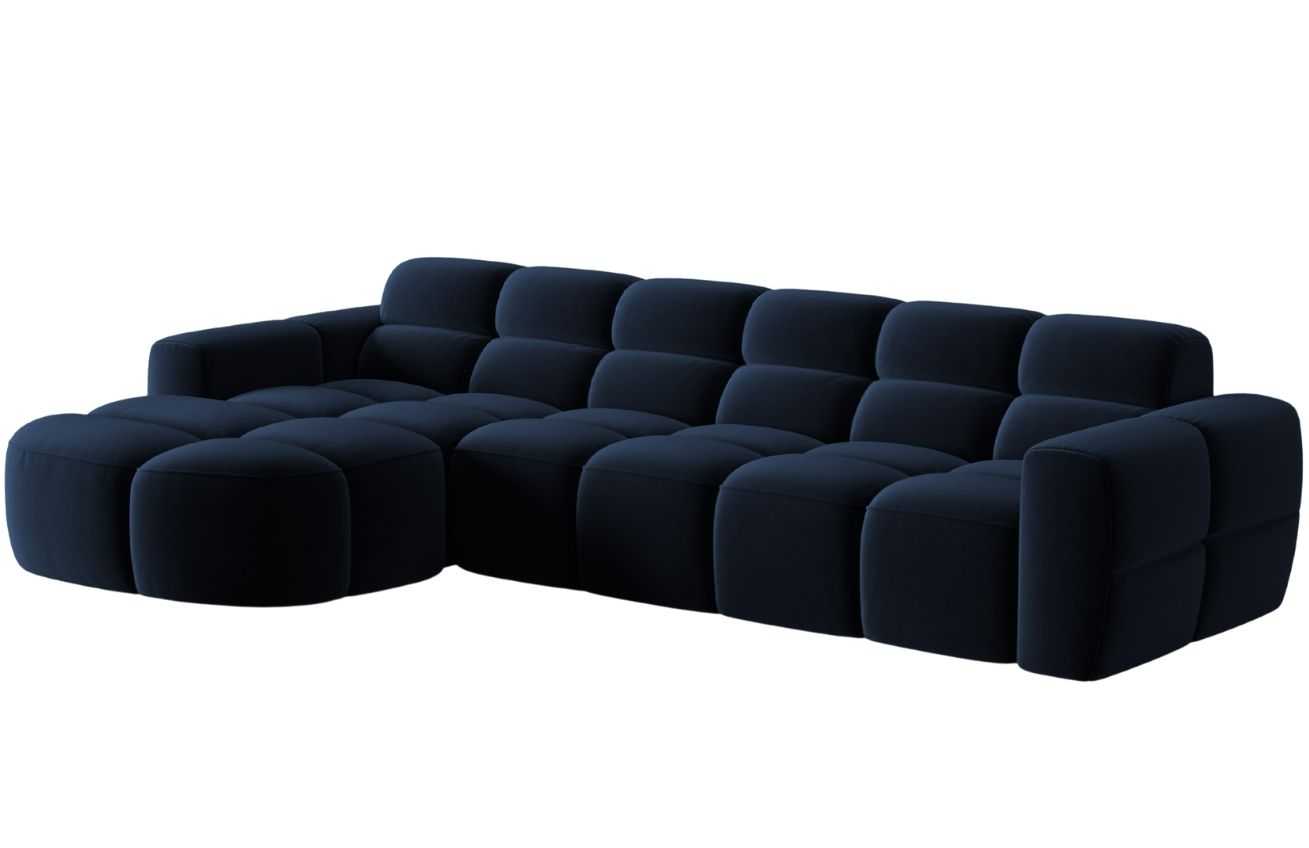 Královsky modrá sametová rohová pohovka MICADONI Lisa 310 cm