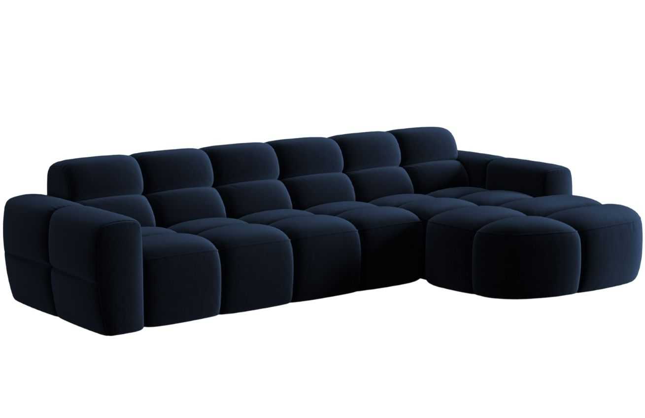 Královsky modrá sametová rohová pohovka MICADONI Lisa 310 cm