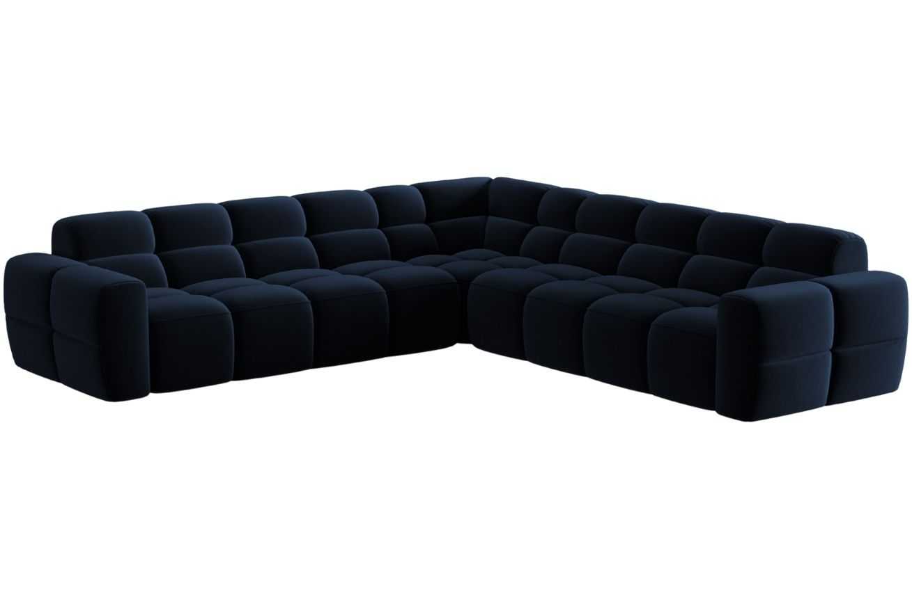 Královsky modrá sametová rohová pohovka MICADONI Lisa 310 cm