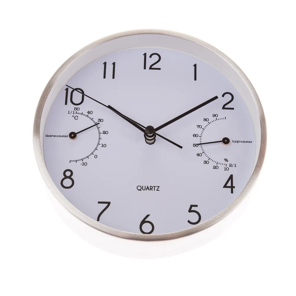 Nástěnné hodiny s těploměrem a vlhkoměrem 15 cm