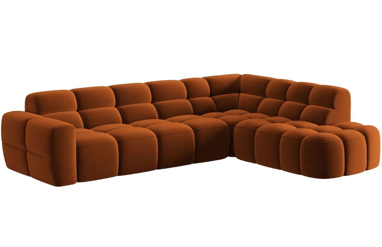 Oranžová sametová rohová pohovka MICADONI Lisa 293 cm