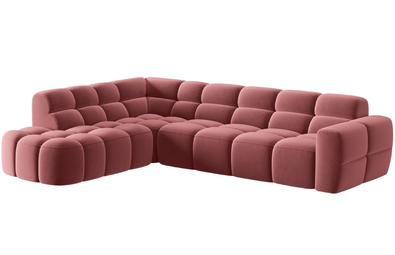 Růžová sametová rohová pohovka MICADONI Lisa 293 cm