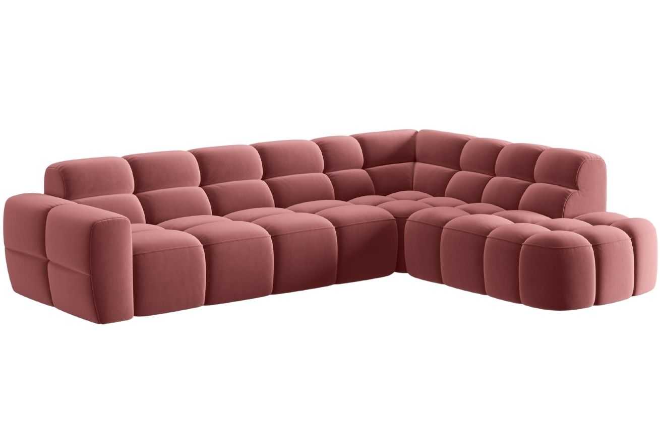 Růžová sametová rohová pohovka MICADONI Lisa 293 cm