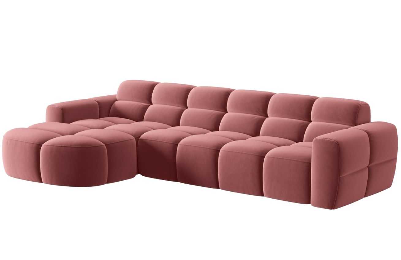 Růžová sametová rohová pohovka MICADONI Lisa 310 cm