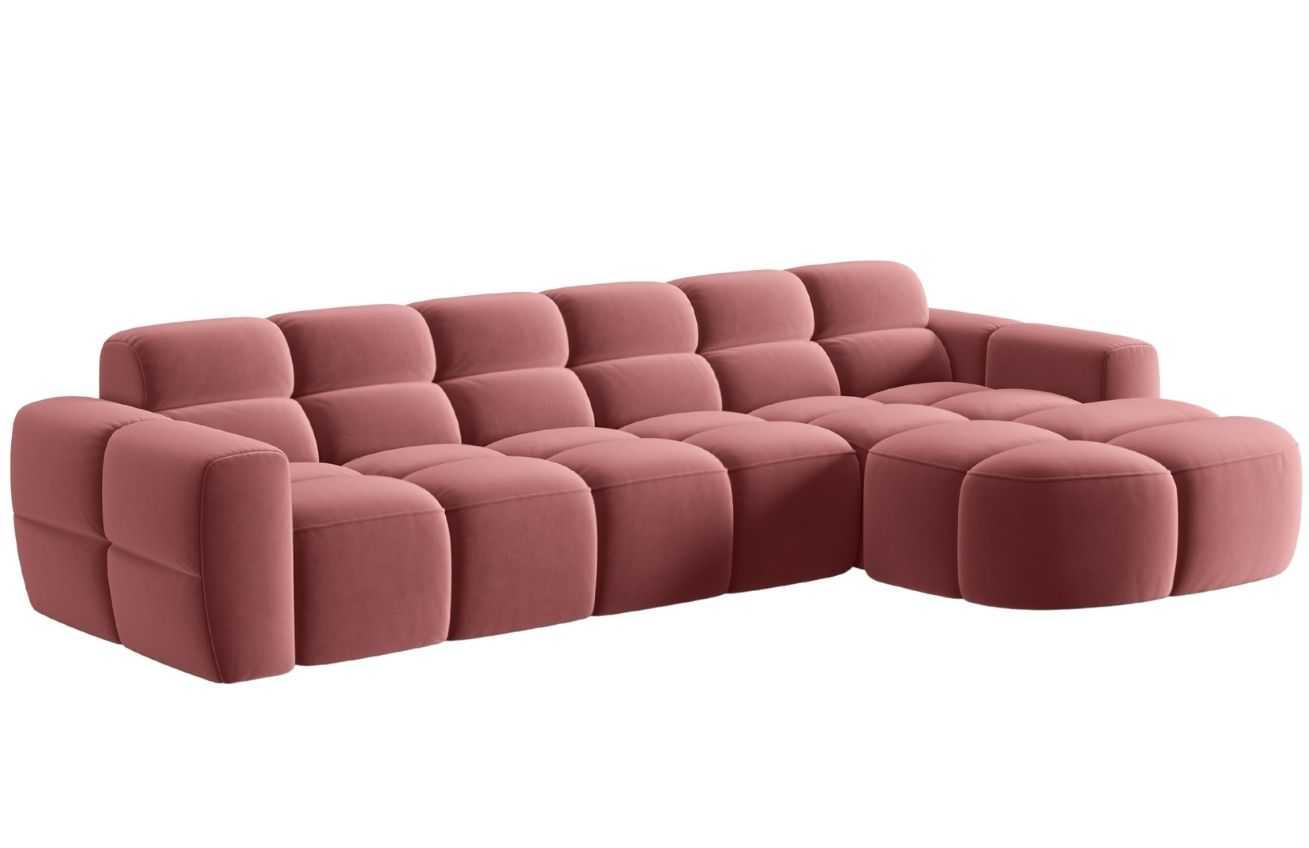 Růžová sametová rohová pohovka MICADONI Lisa 310 cm