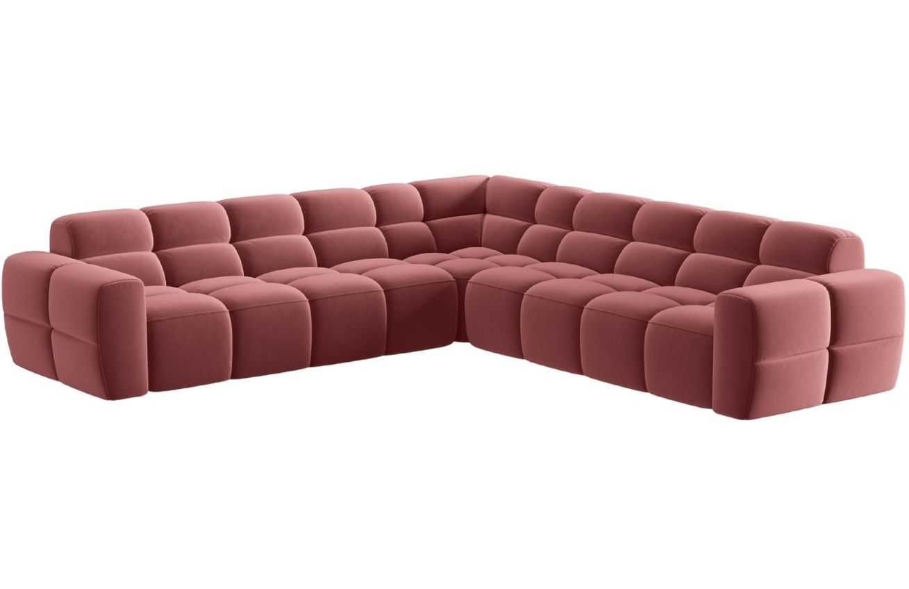 Růžová sametová rohová pohovka MICADONI Lisa 310 cm