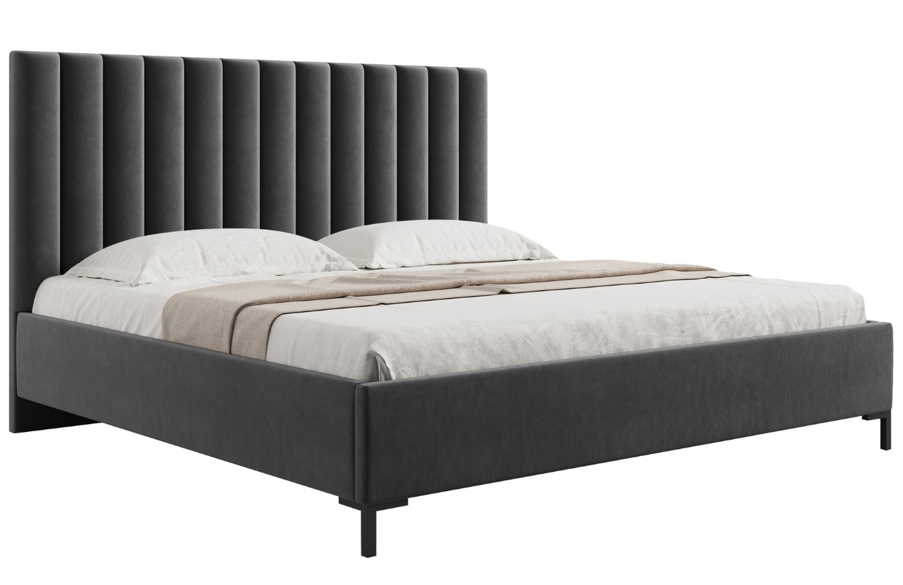 Šedá sametová dvoulůžková postel MICADONI Allison 180 x 200 cm s úložným prostorem