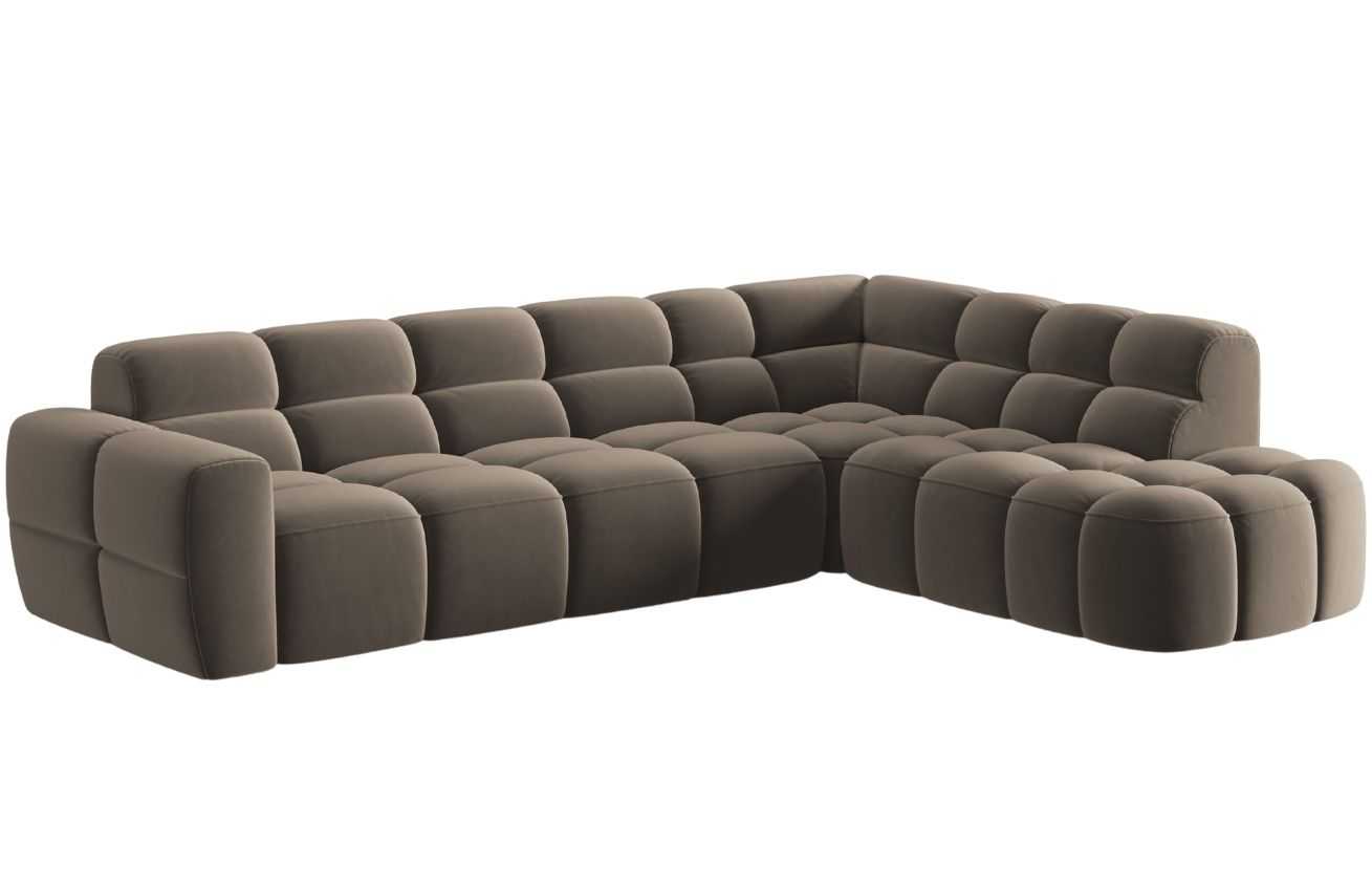 Světle hnědá sametová rohová pohovka MICADONI Lisa 293 cm