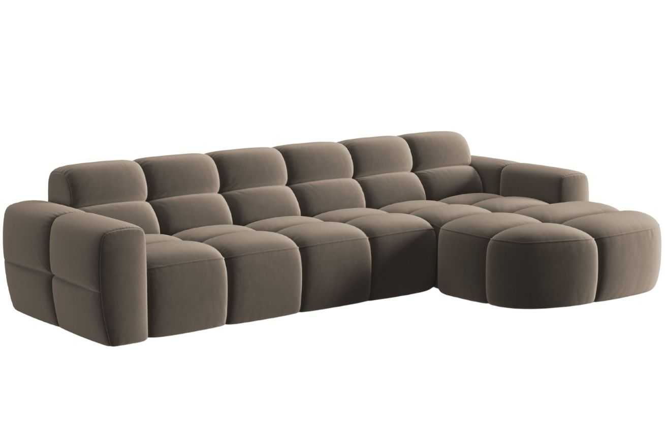 Světle hnědá sametová rohová pohovka MICADONI Lisa 310 cm