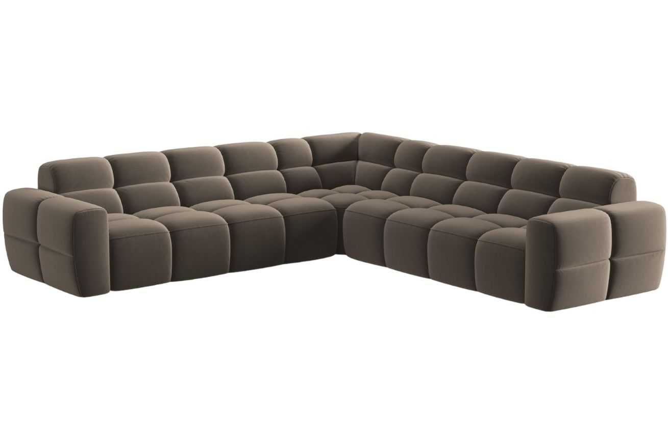 Světle hnědá sametová rohová pohovka MICADONI Lisa 310 cm