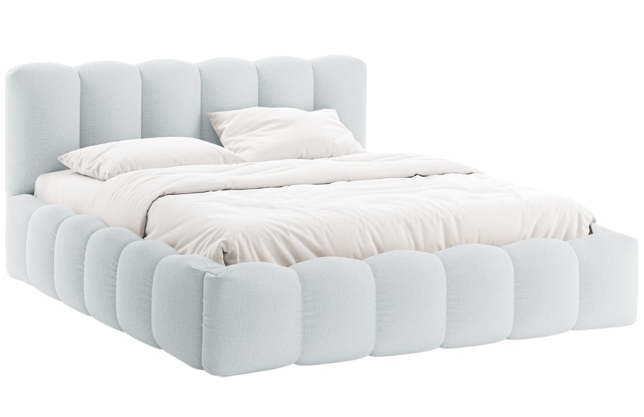 Světle šedá čalouněná dvoulůžková postel MICADONI Lupine 200 x 200 cm s úložným prostorem