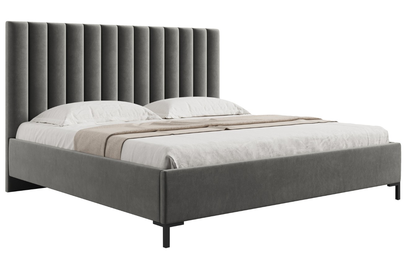 Světle šedá sametová dvoulůžková postel MICADONI Allison 180 x 200 cm s úložným prostorem