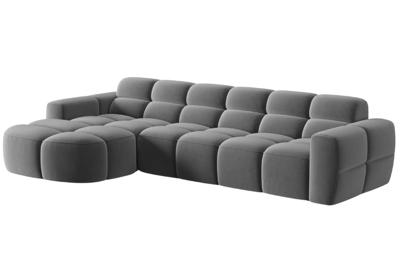 Světle šedá sametová rohová pohovka MICADONI Lisa 310 cm