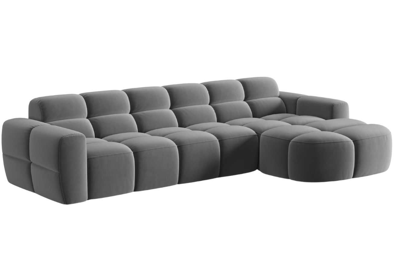 Světle šedá sametová rohová pohovka MICADONI Lisa 310 cm