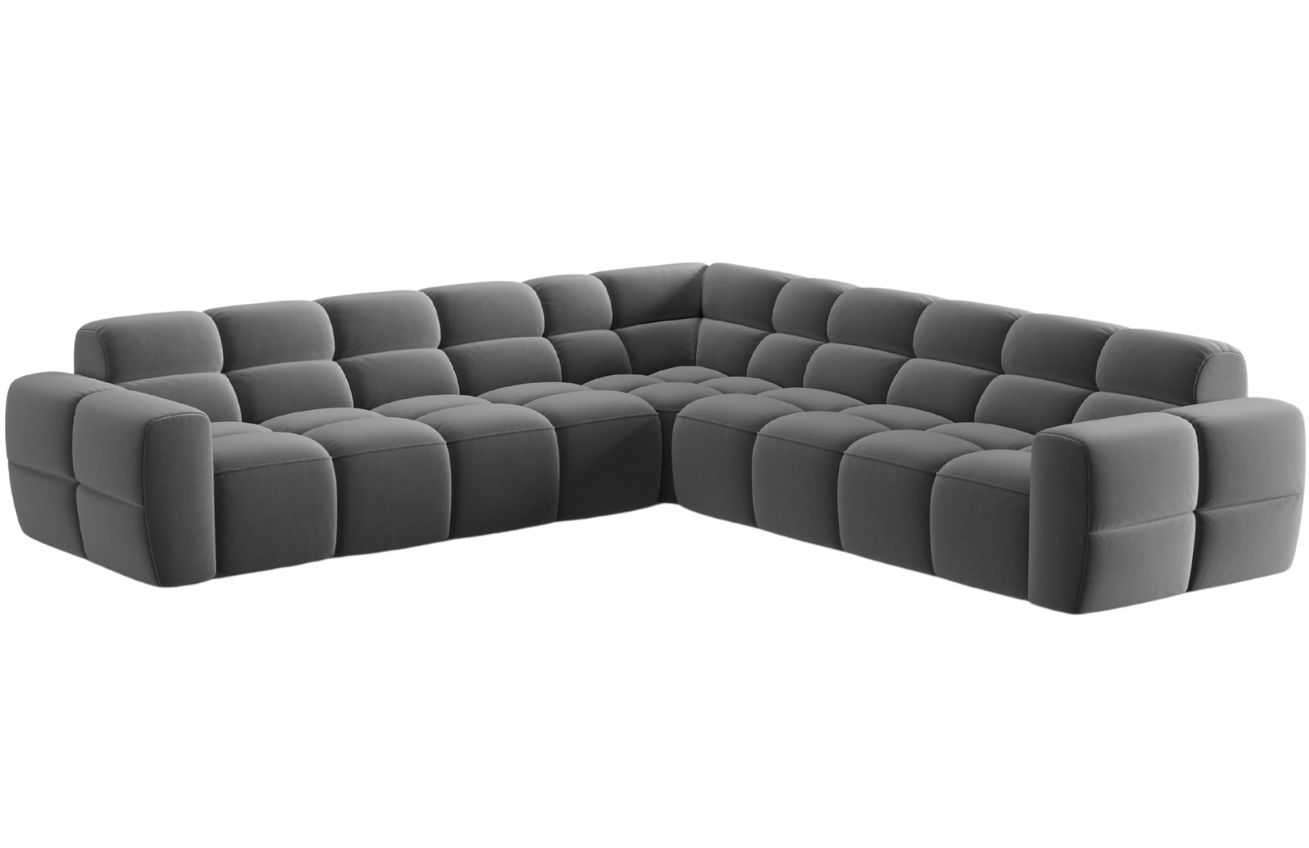 Světle šedá sametová rohová pohovka MICADONI Lisa 310 cm