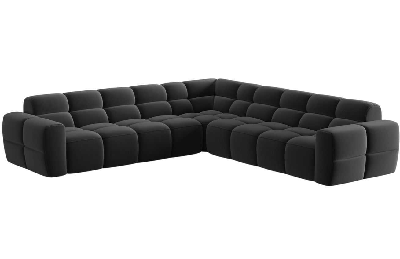 Tmavě šedá sametová rohová pohovka MICADONI Lisa 310 cm