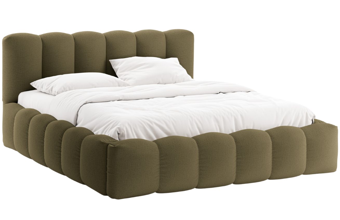 Zelená čalouněná dvoulůžková postel MICADONI Lupine 200 x 200 cm s úložným prostorem