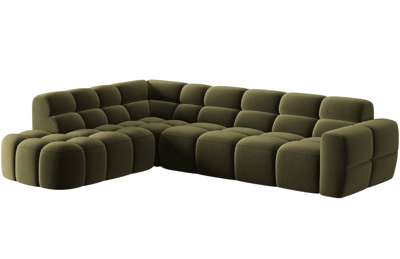 Zelená sametová rohová pohovka MICADONI Lisa 293 cm