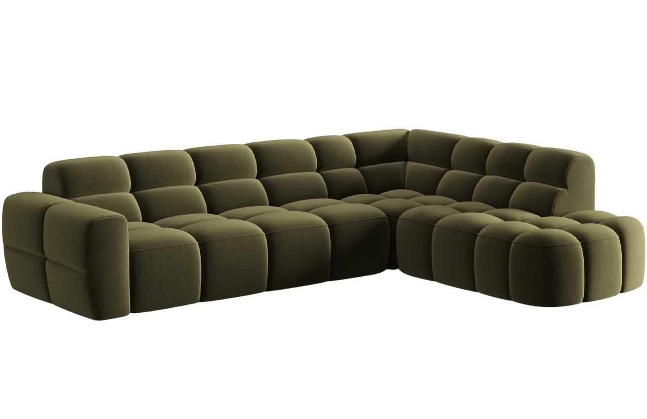 Zelená sametová rohová pohovka MICADONI Lisa 293 cm