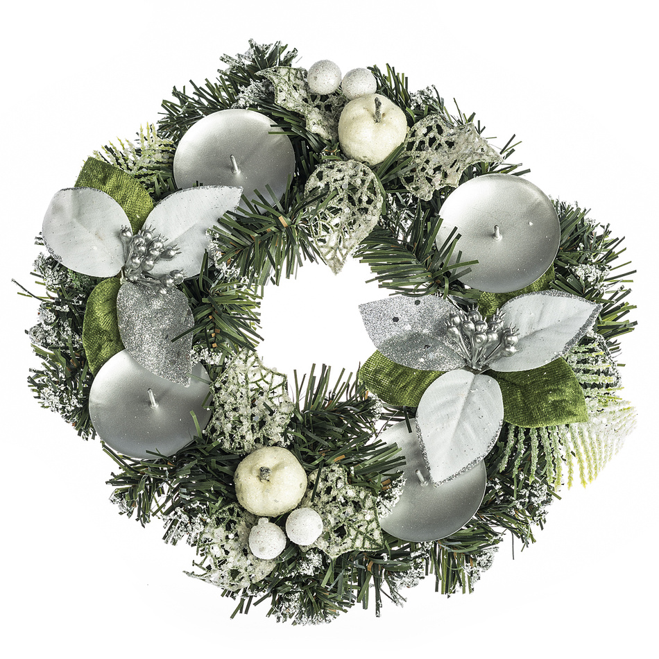 HTH Zdobený adventní věnec pr. 25 cm stříbrná