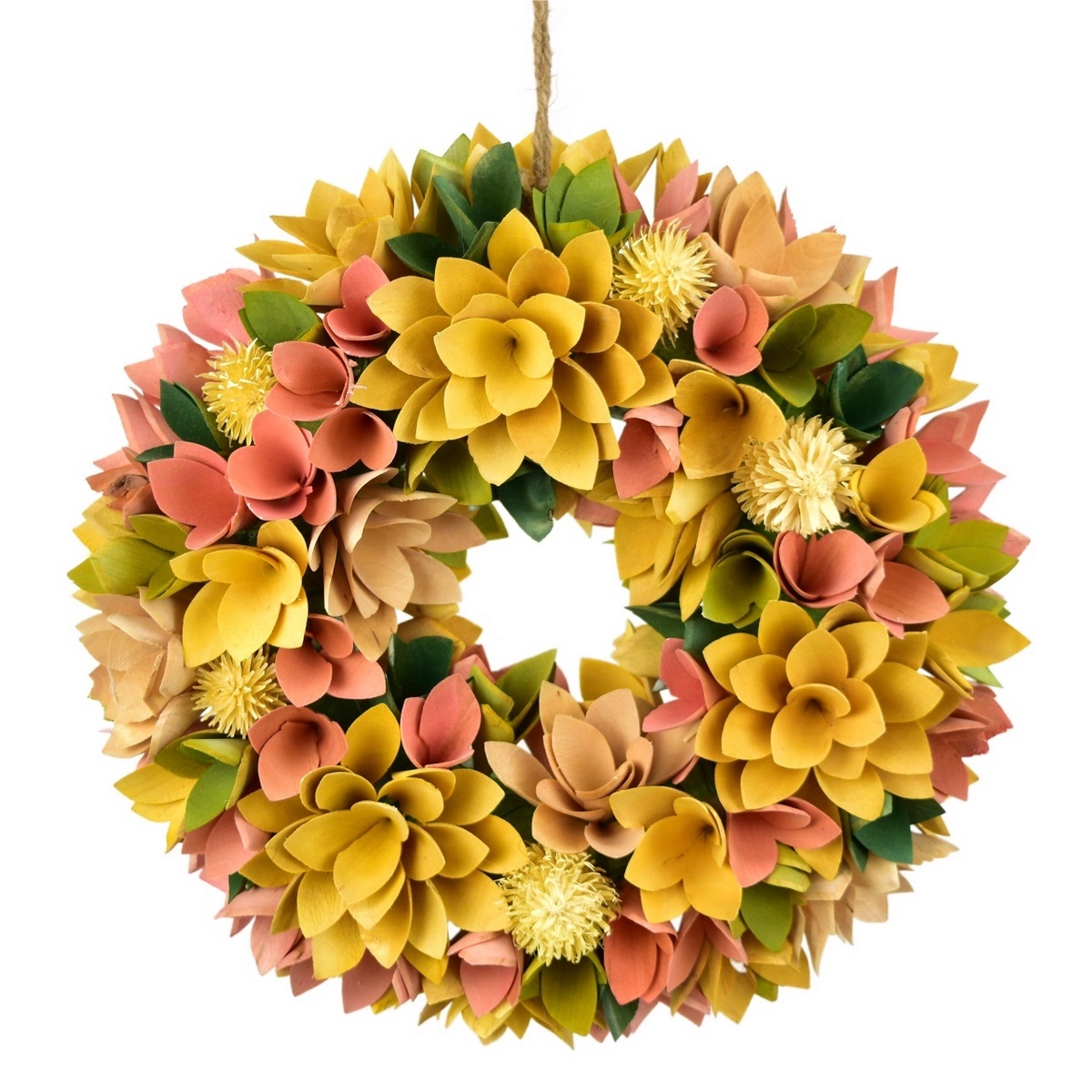 Velikonoční věnec z dřevěných květů s vajíčky