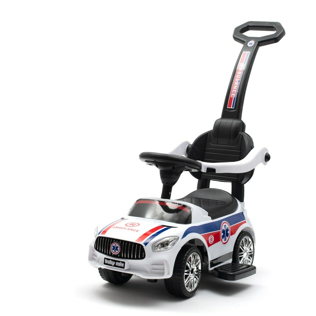 Dětské odrážedlo se zvukem a vodící tyčí Baby Mix AMBULANCE bílé Baby Mix
