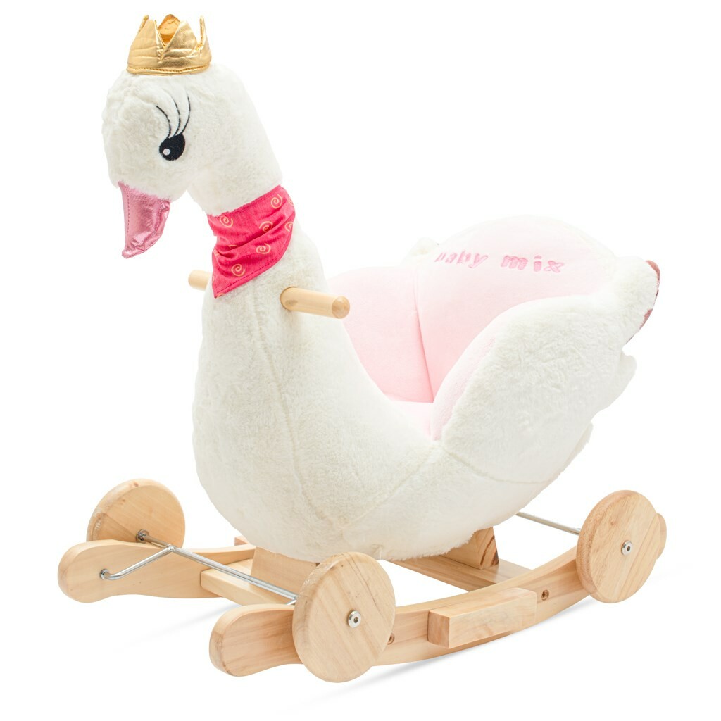 Houpací hračka s kolečky a melodií Baby Mix Labuť bílá Baby Mix