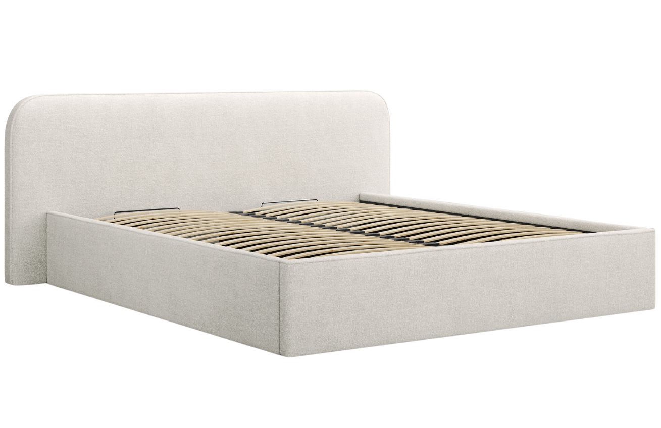 Světle šedá bouclé dvoulůžková postel MICADONI Elizabeth 180 x 200 cm s úložným prostorem