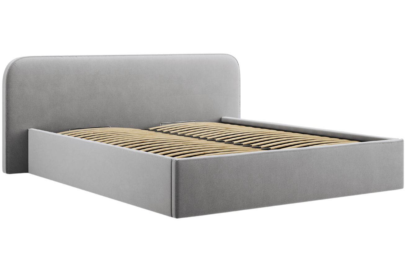 Světle šedá sametová dvoulůžková postel MICADONI Elizabeth 180 x 200 cm s úložným prostorem