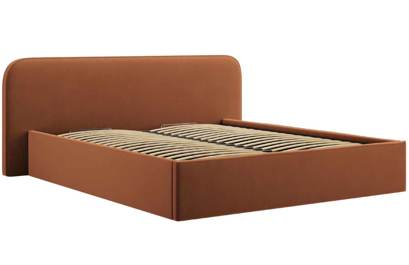 Terakotově červená sametová dvoulůžková postel MICADONI Elizabeth 180 x 200 cm s úložným prostorem