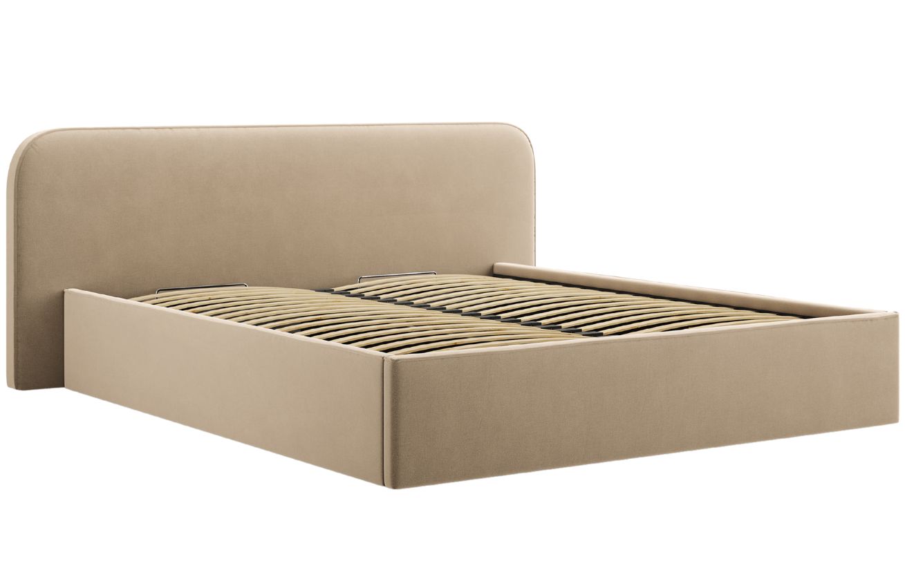 Tmavě béžová sametová dvoulůžková postel MICADONI Elizabeth 180 x 200 cm s úložným prostorem