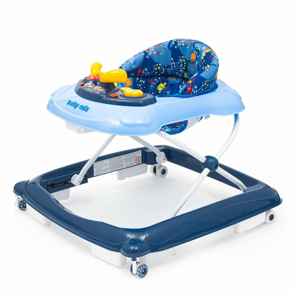 Dětské chodítko Baby Mix s volantem a silikonovými kolečky tmavě modrá Baby Mix