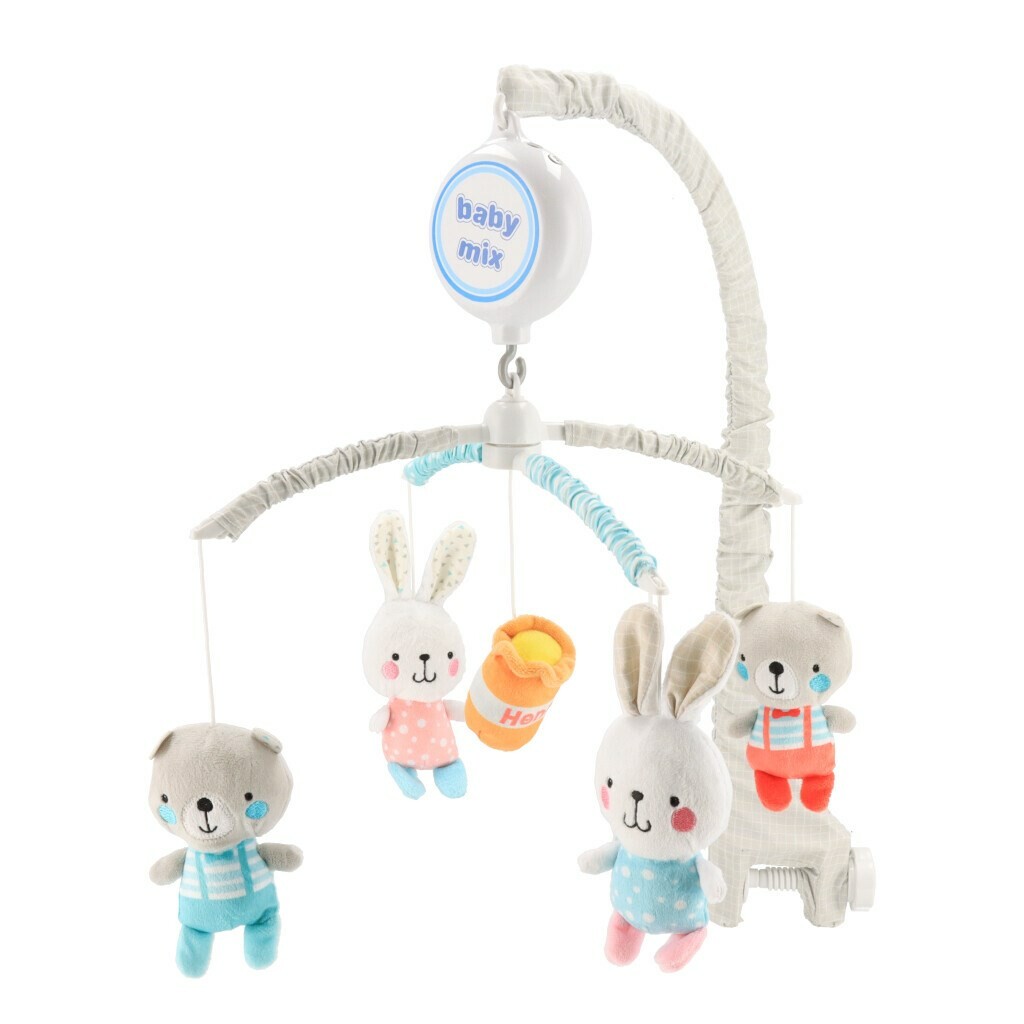 Elektronický kolotoč nad postýlku Baby Mix Medvídci a králíci s melodiemi Baby Mix