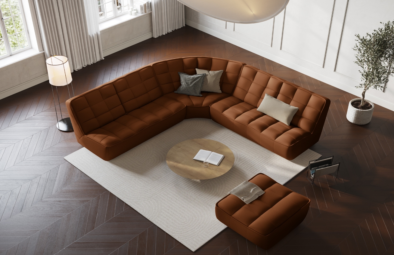 Maison Heritage Hnědá kožená podnožka Moni 90 x 83 cm