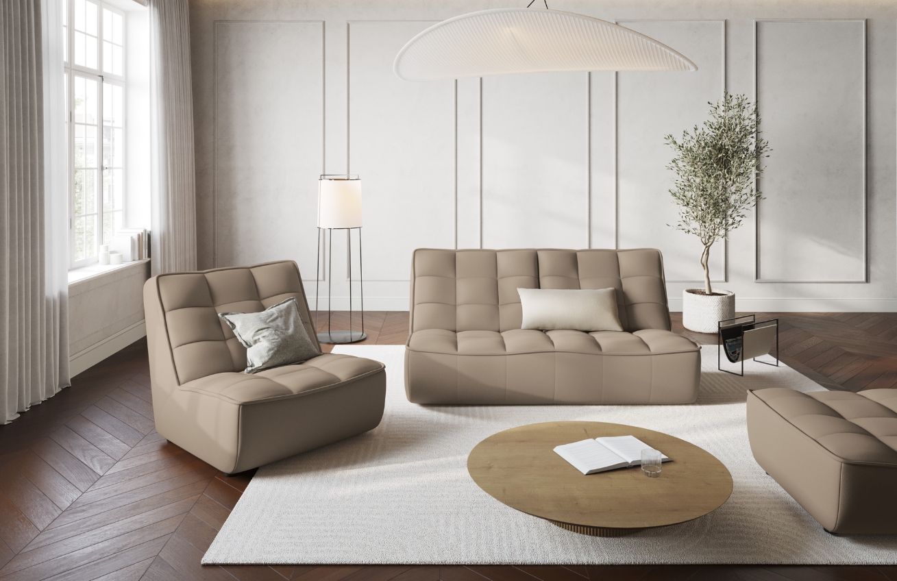 Maison Heritage Tmavě béžová kožená pohovka Moni 163 cm