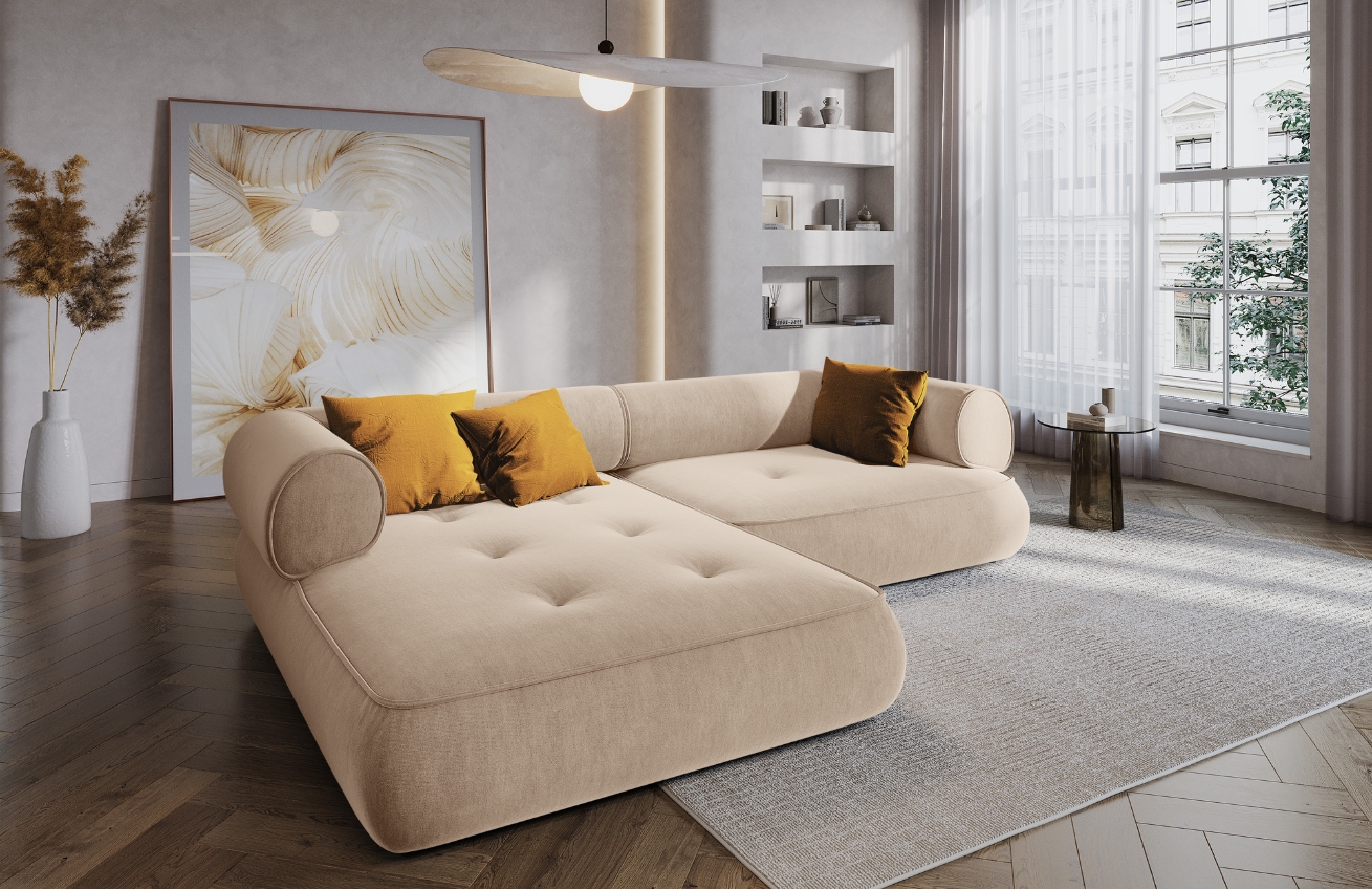 Maison Heritage Tmavě béžová kožená rohová pohovka Lily 261 cm