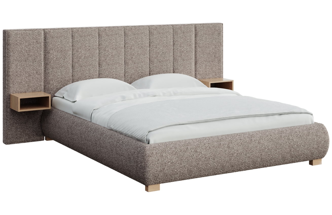 Mesonica Hnědá dvoulůžková postel Fioro 180 x 200 cm s prošíváním