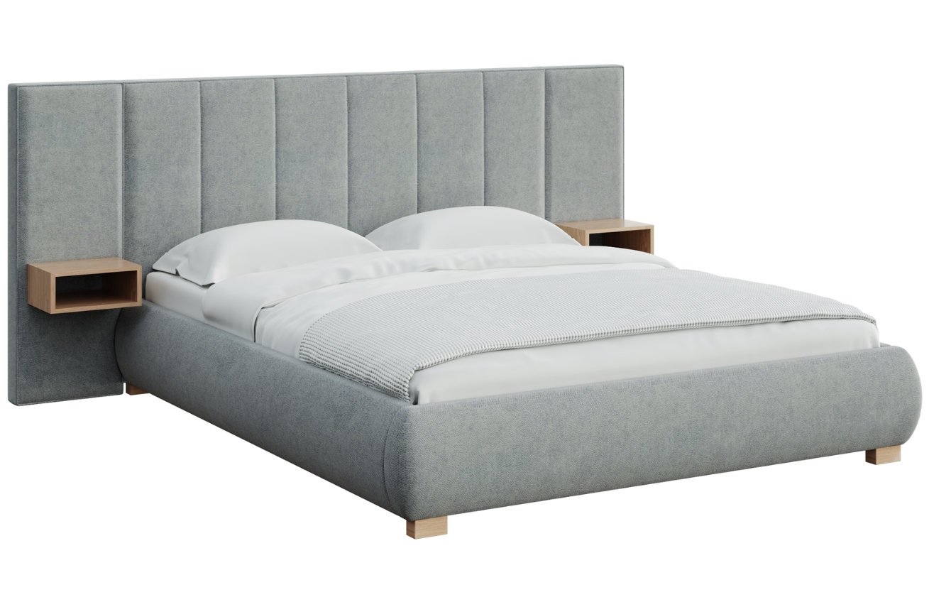 Mesonica Šedá dvoulůžková postel Fioro 180 x 200 cm s prošíváním