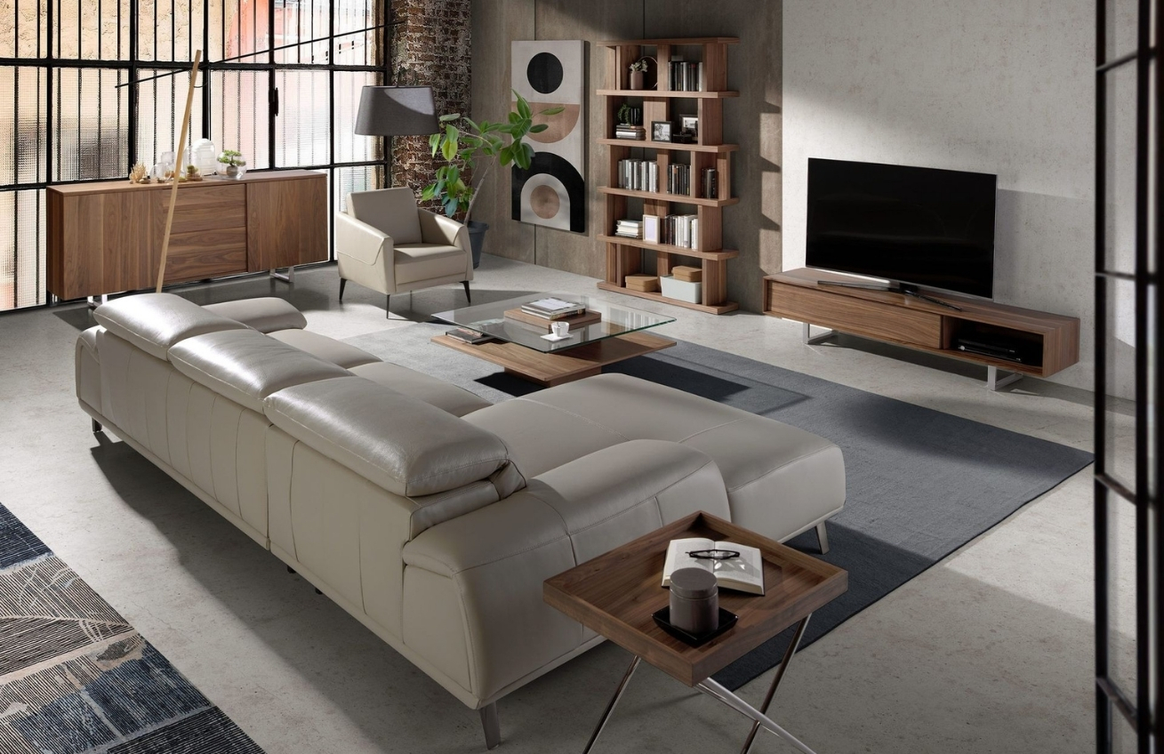 Šedobéžová kožená rohová pohovka Angel Cerdá No. 6149