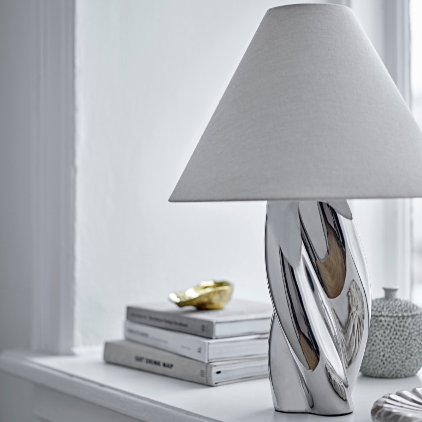 Bloomingville Stříbrná kameninová stolní lampa Silva