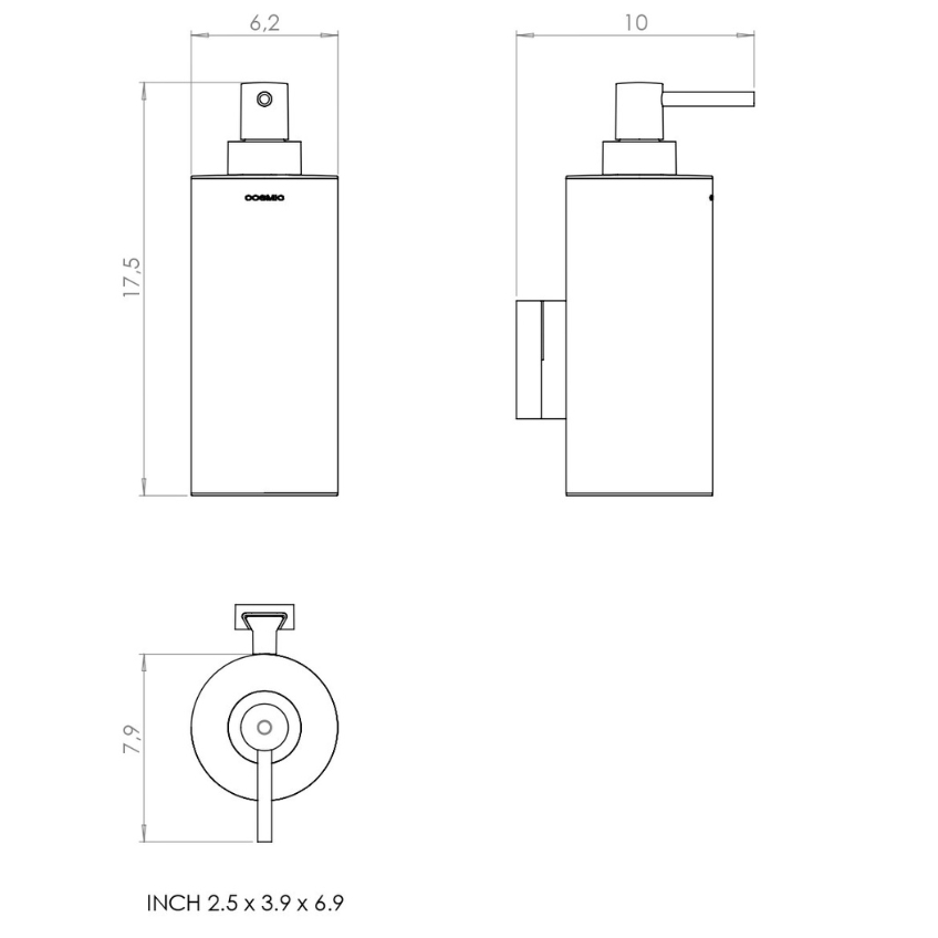 Cosmic Měděný kovový nástěnný dávkovač mýdla Architect SP 240 ml